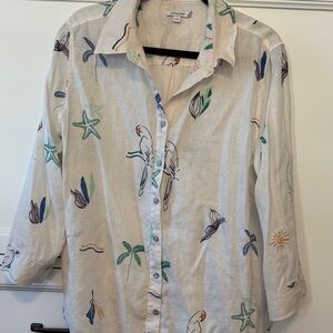 Chico's Cream Tropical Print Shirt- Size 3